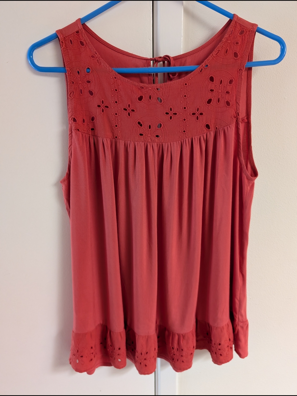 Sleeveless Eyelet Yoke Tank Top - Rose Rust